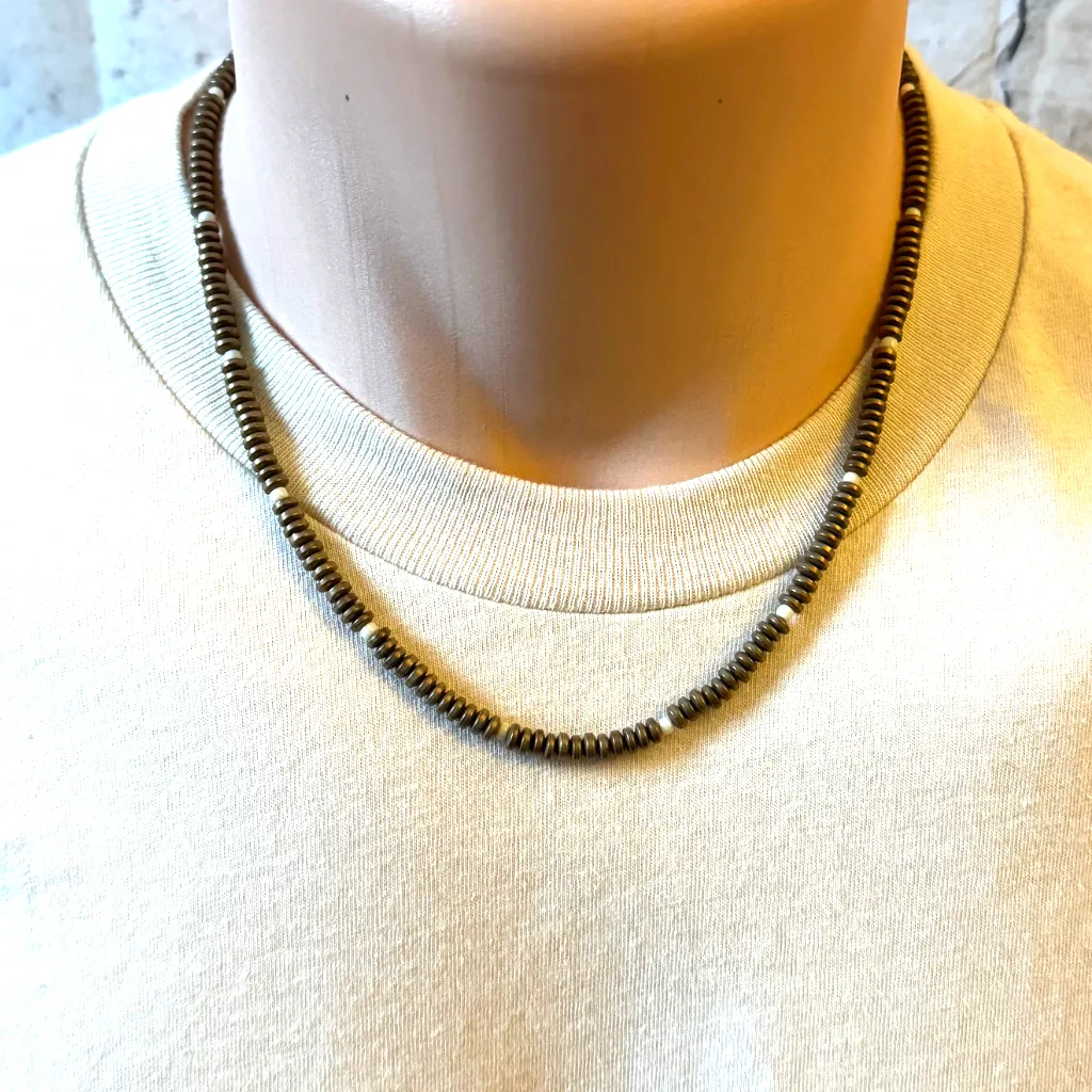 Matte Bronze Hematite and Beige Beaded Mens Necklace