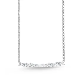 Memoire 18k White Gold Slight Curve Diamond Bar Necklace