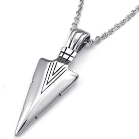 Men Arrowhead Arrow Stainless Steel Pendant Necklace, Silver, 24 inch Chain