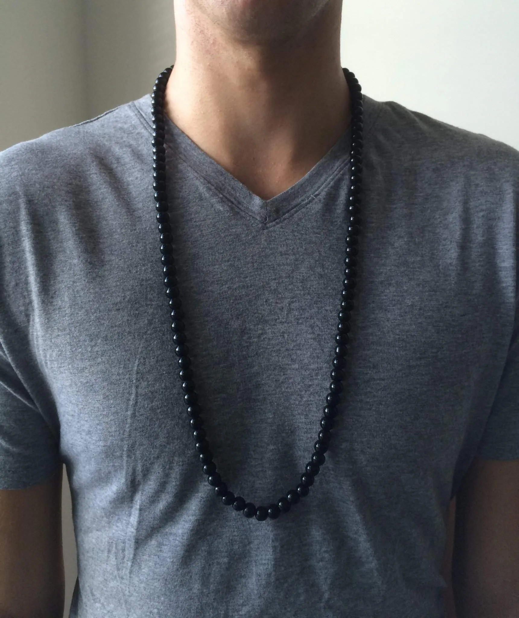 Mens Black Onyx Beaded Long and Short Necklaces