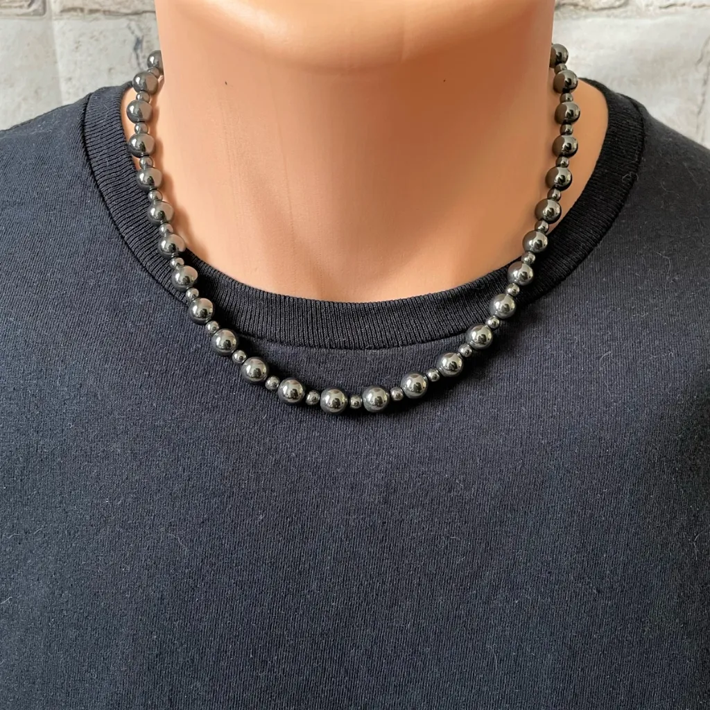 Mens Stylish Hematite Necklace with 8mm and 4mm Beads - Elegant and Modern Design