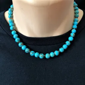 Mens Mosaic Turquoise and Smoky Topaz Beaded Necklace