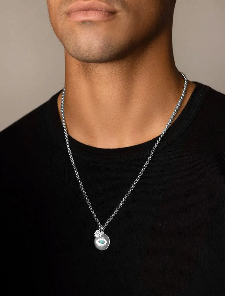 Men's Silver Evil Eye and Hamsa Hand Necklace