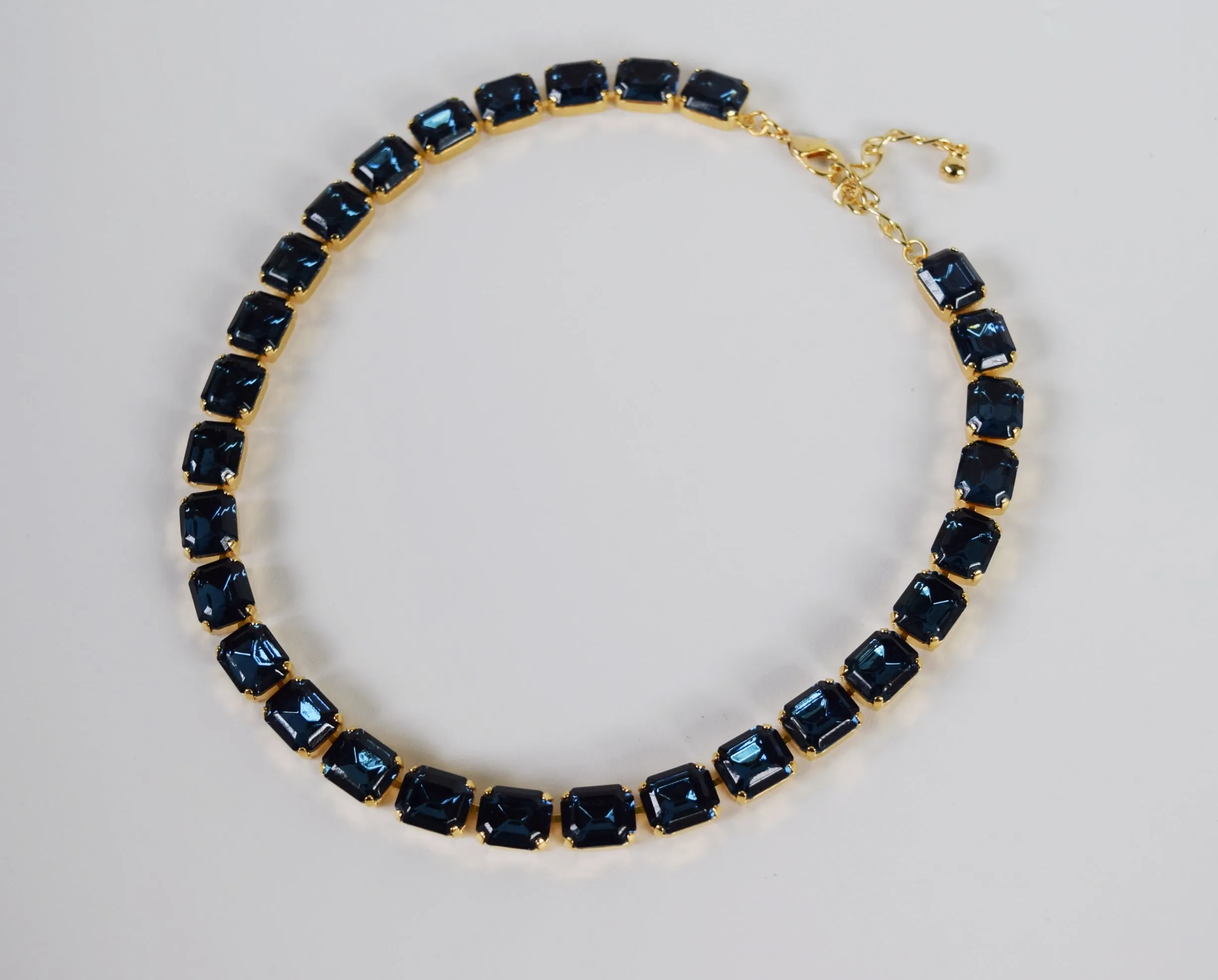 Navy Blue Swarovski Crystal Collet Necklace - Small Octagon