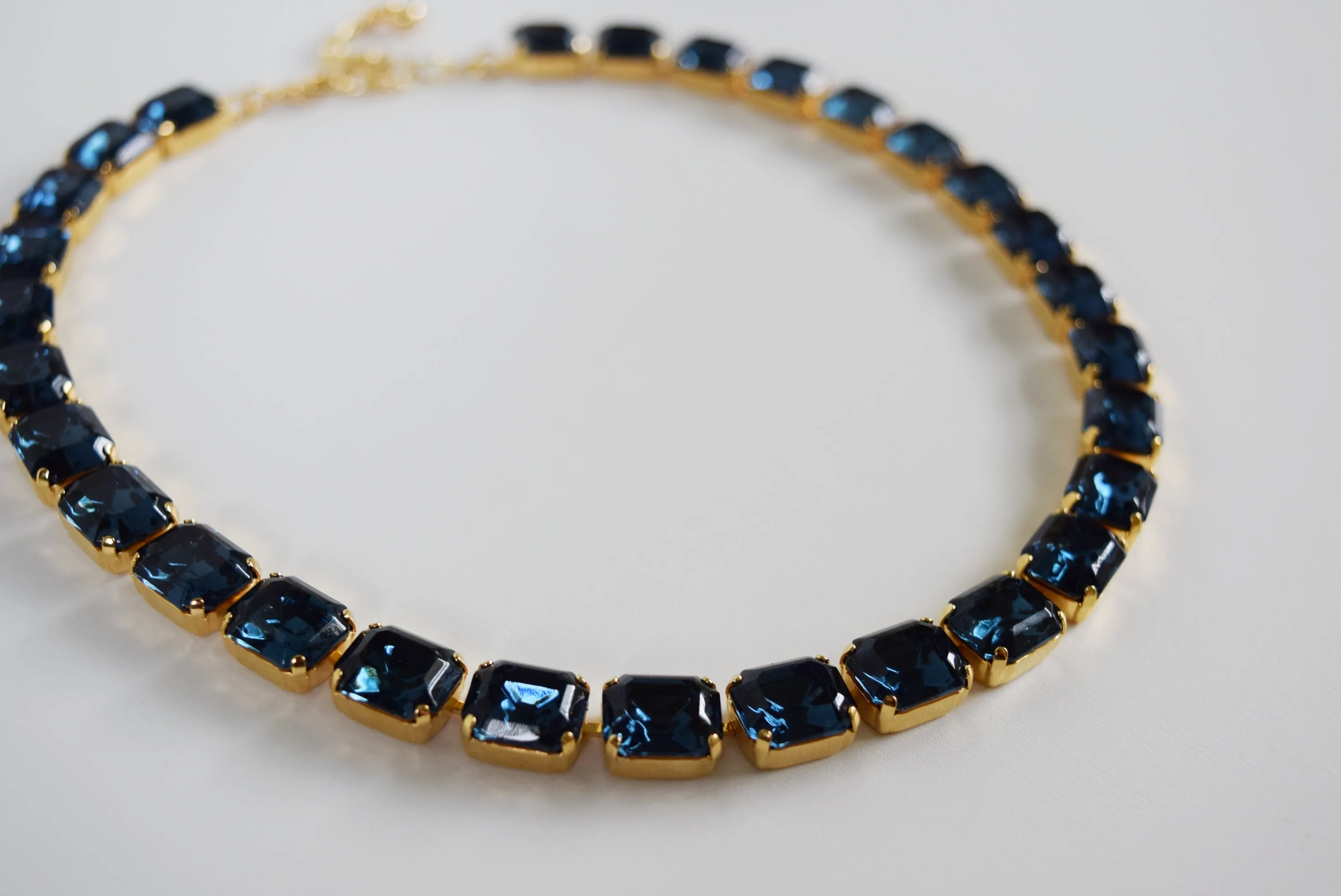 Navy Blue Swarovski Crystal Collet Necklace - Small Octagon