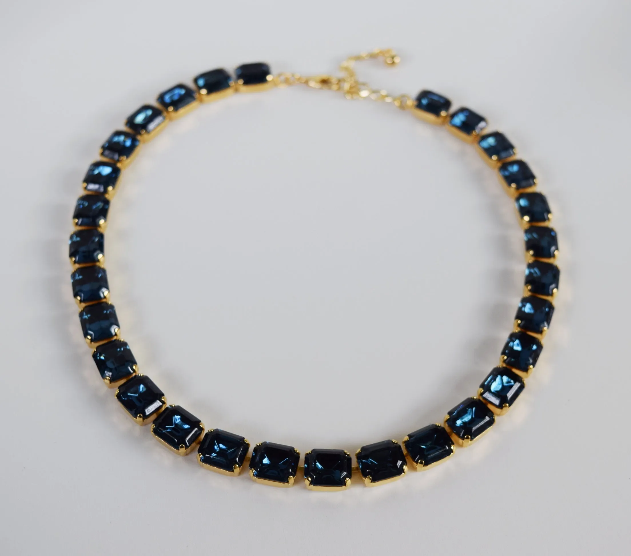 Navy Blue Swarovski Crystal Collet Necklace - Small Octagon