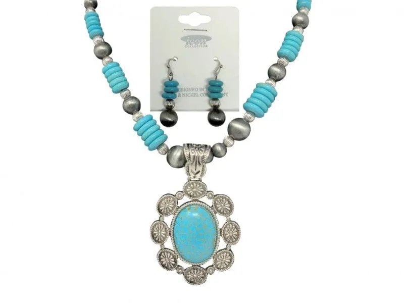 Necklace & Earrings Set Turquoise Beading