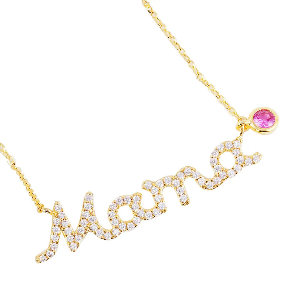 October Birthstone MAMA Message Pendant Necklace