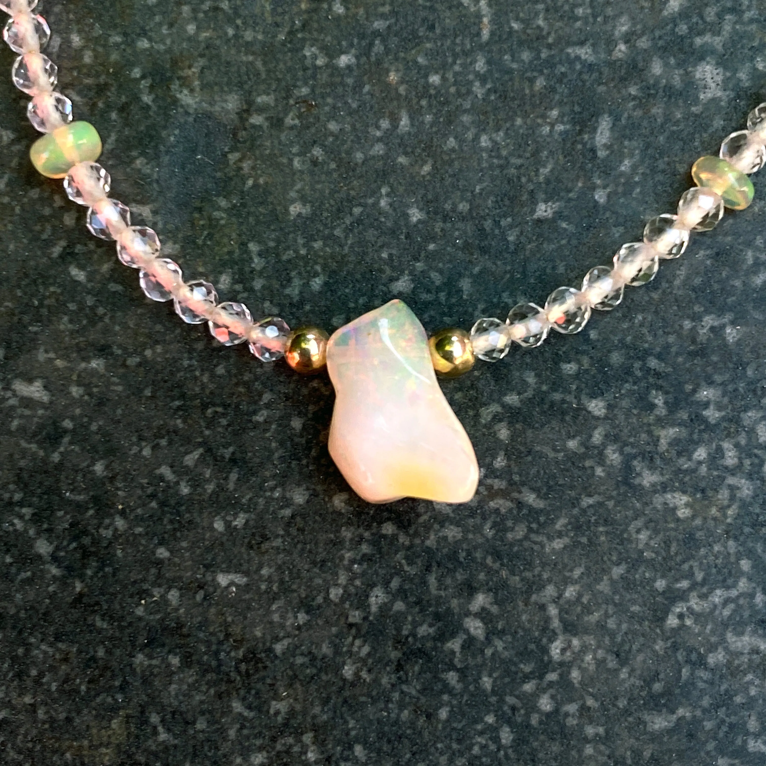 Opal gemstone and Quartz Necklace