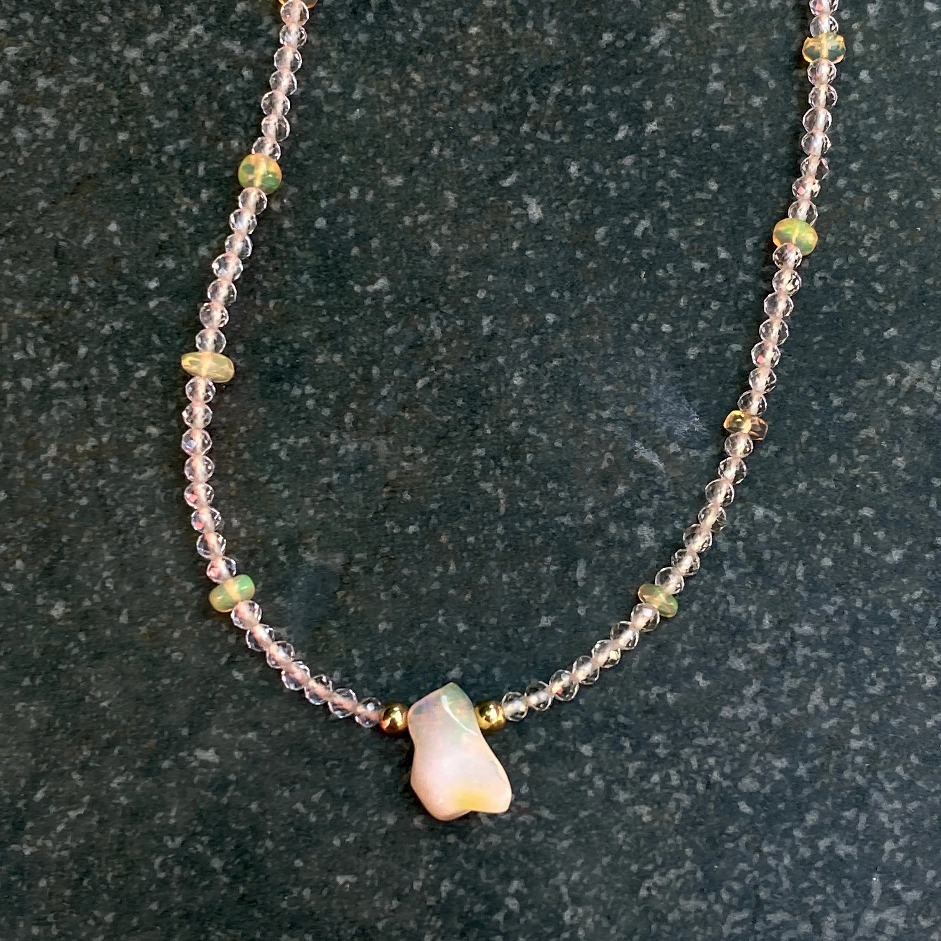 Opal gemstone and Quartz Necklace