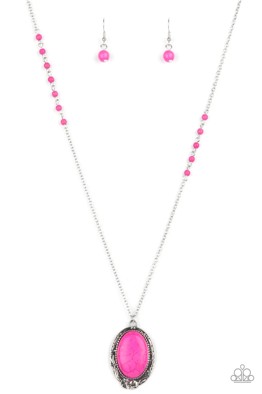 Paparazzi Necklace ~ Plateau Paradise - Pink Oval Stone Necklace