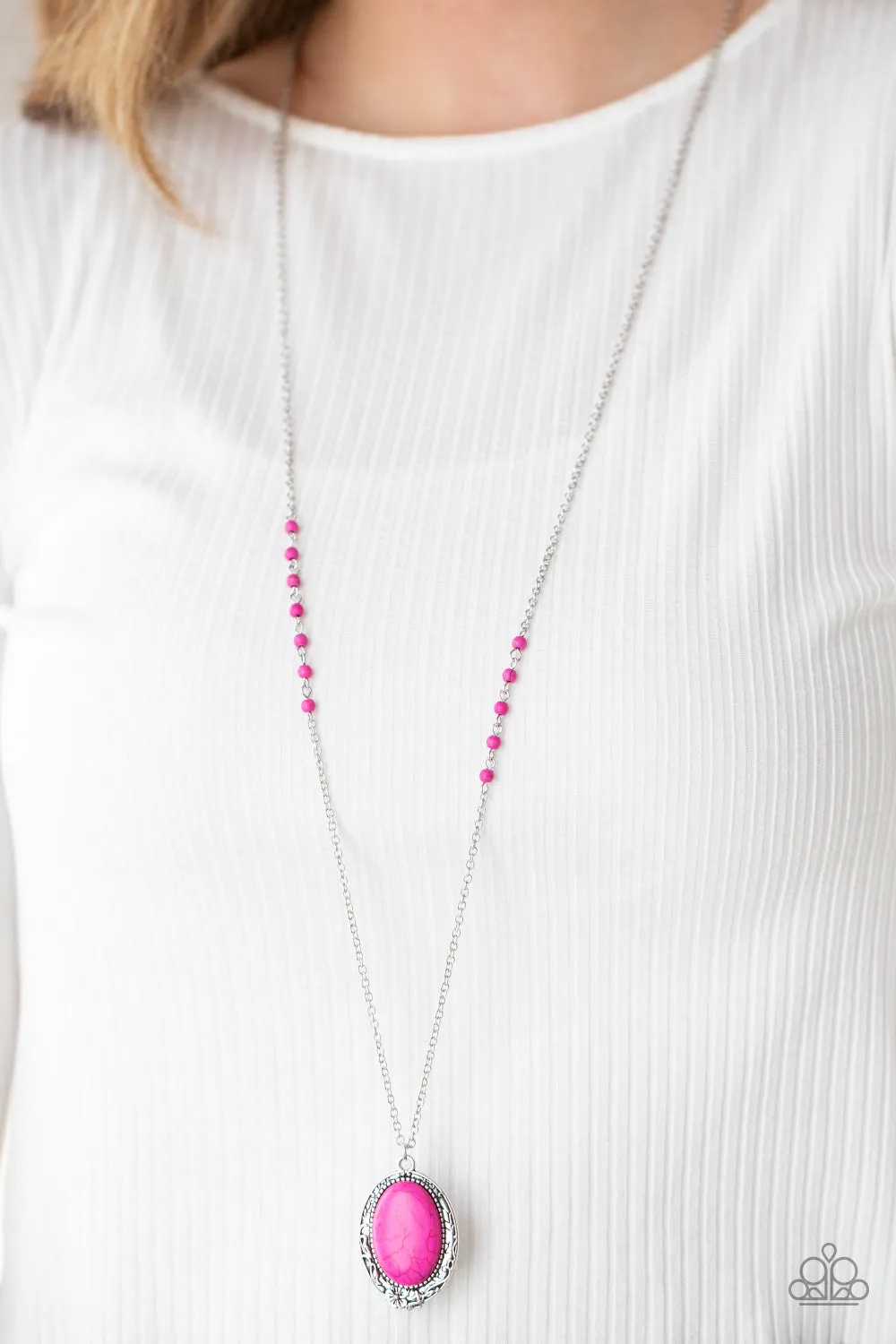 Paparazzi Necklace ~ Plateau Paradise - Pink Oval Stone Necklace