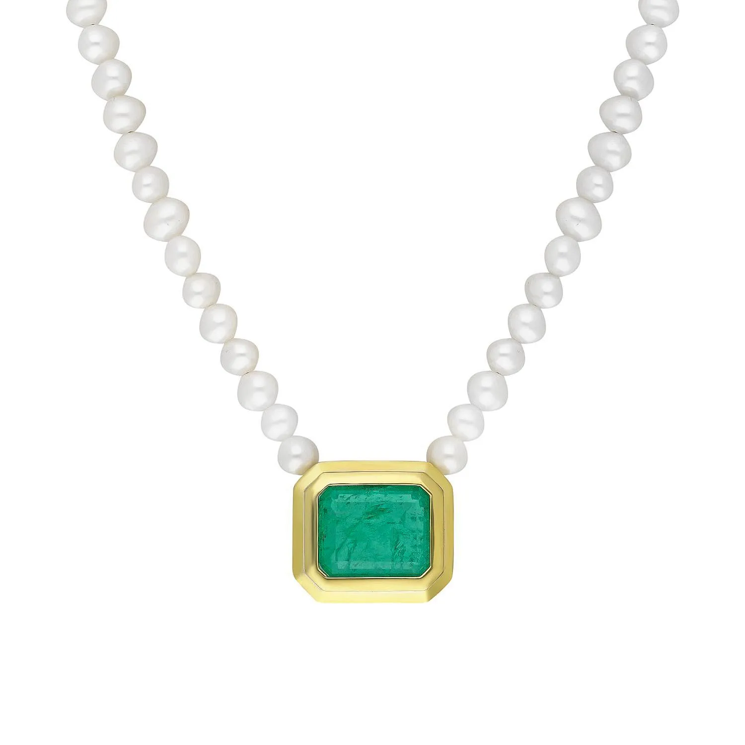 Pearl beaded square emerald frame necklace