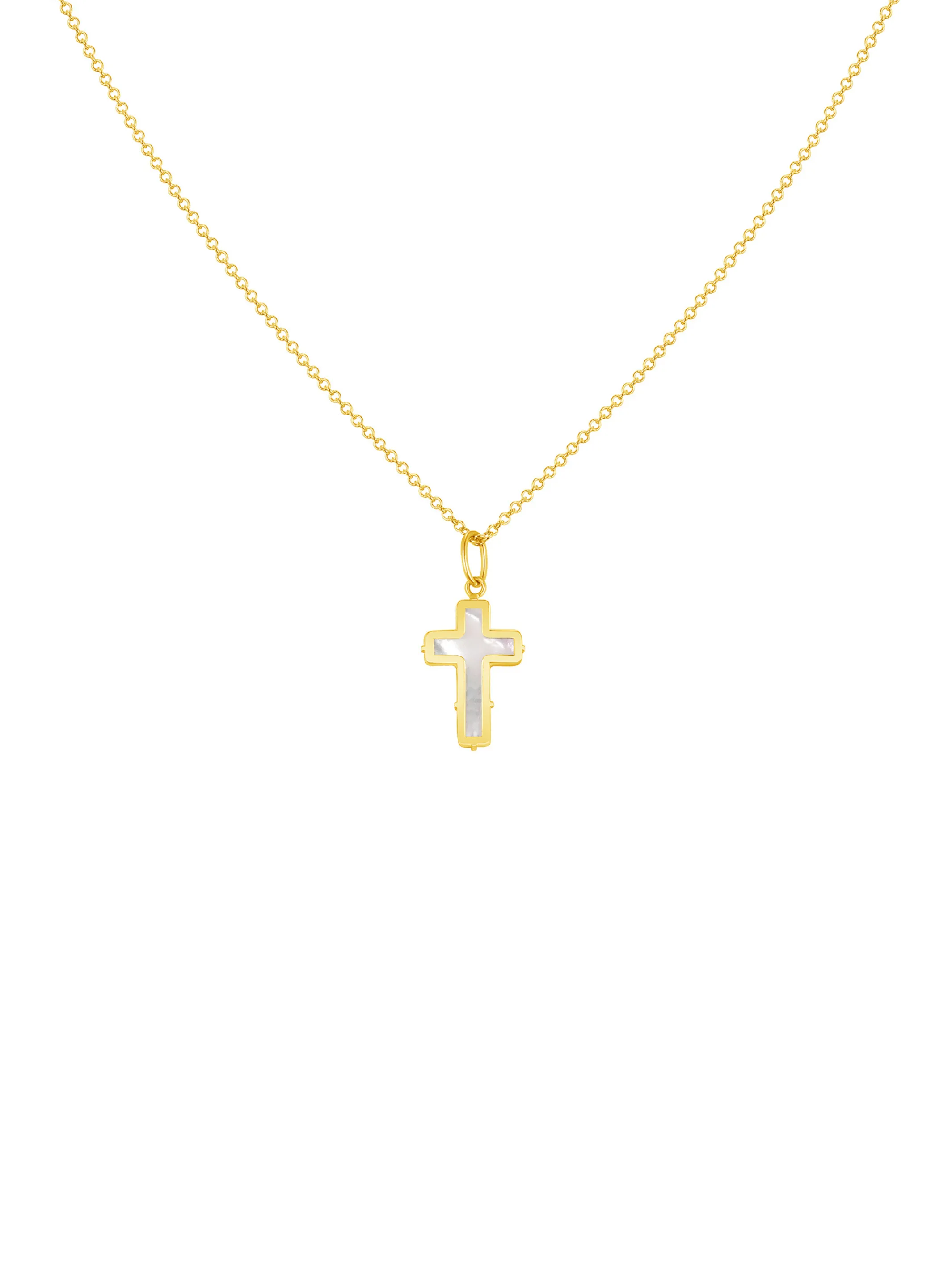 Pearl Cross Pendant Necklace 14K