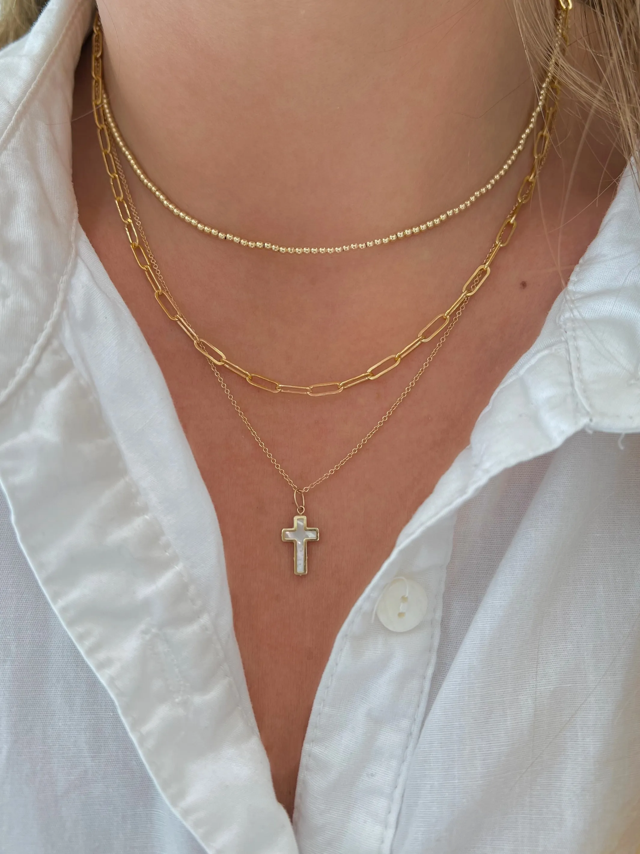 Pearl Cross Pendant Necklace 14K