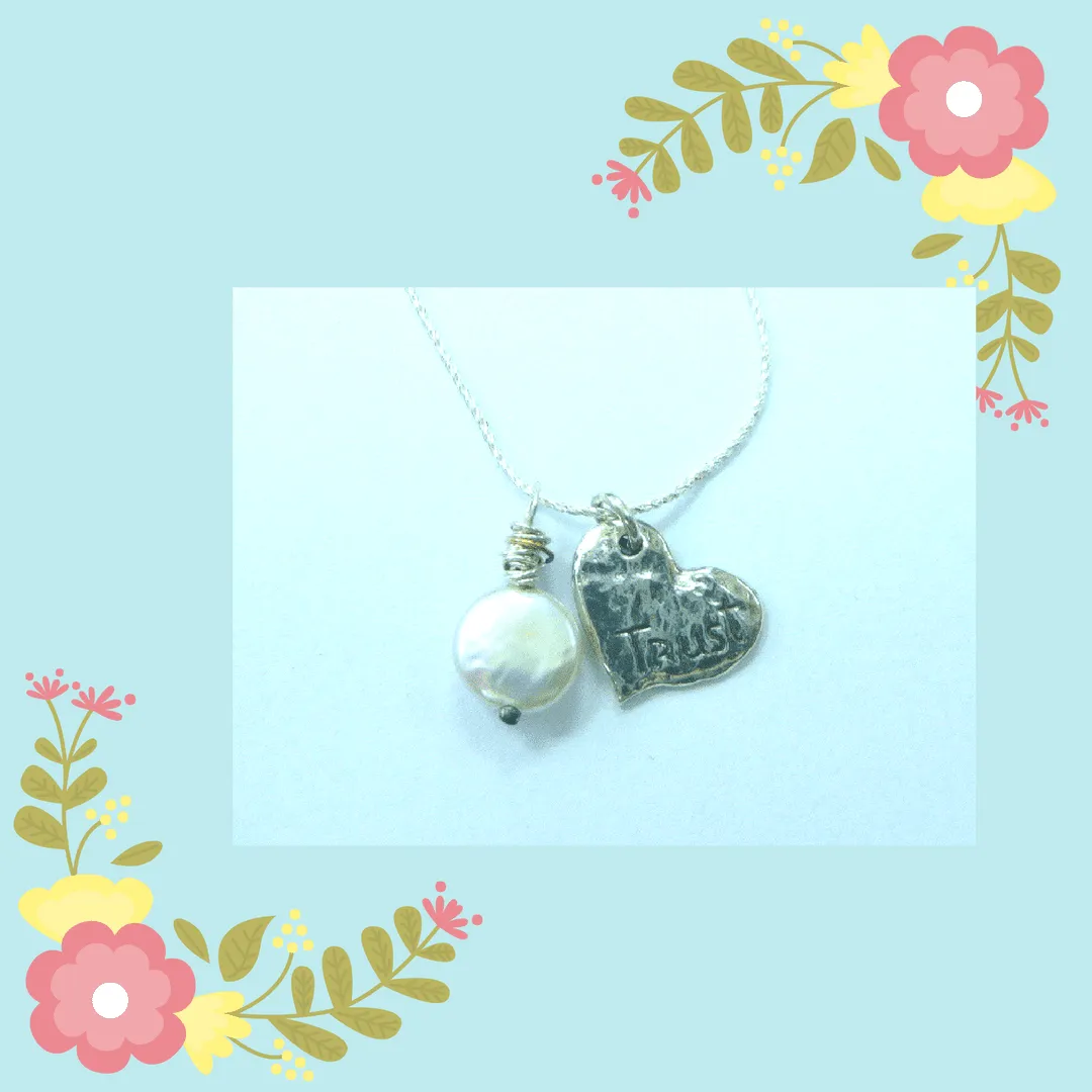 Pearls on sterling silver Heart necklace