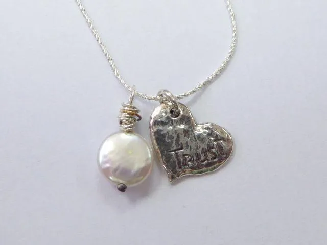 Pearls on sterling silver Heart necklace