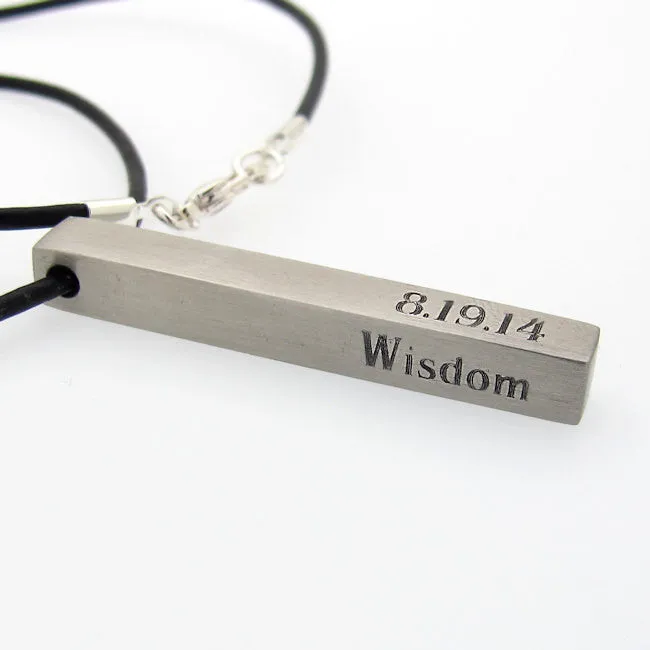 Personalized Latitude Longitude 4 Sides Engraved Bar Pendant Necklace