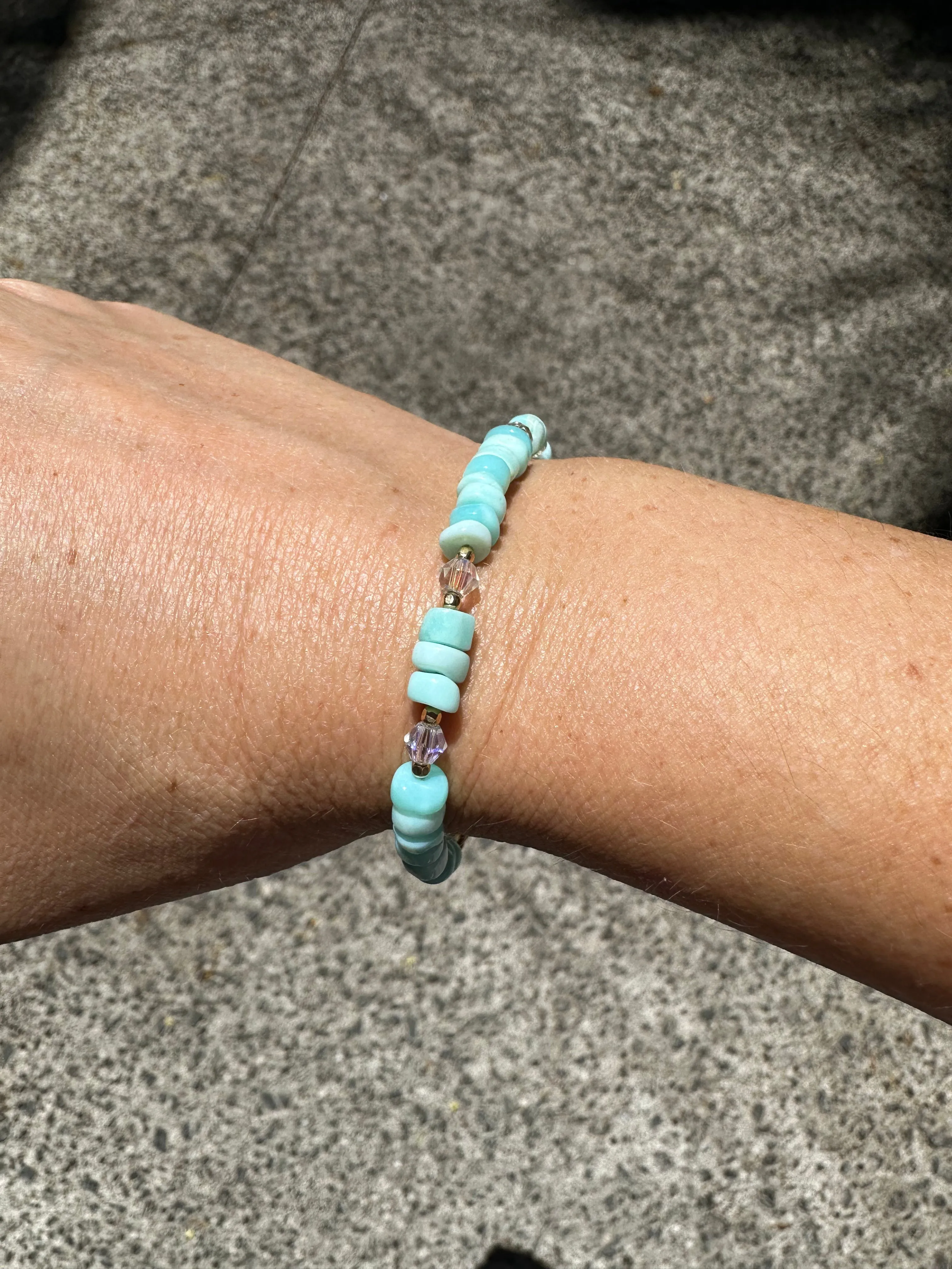 Peruvian Opal & Swarovski Crystal Bracelet w/gold beads