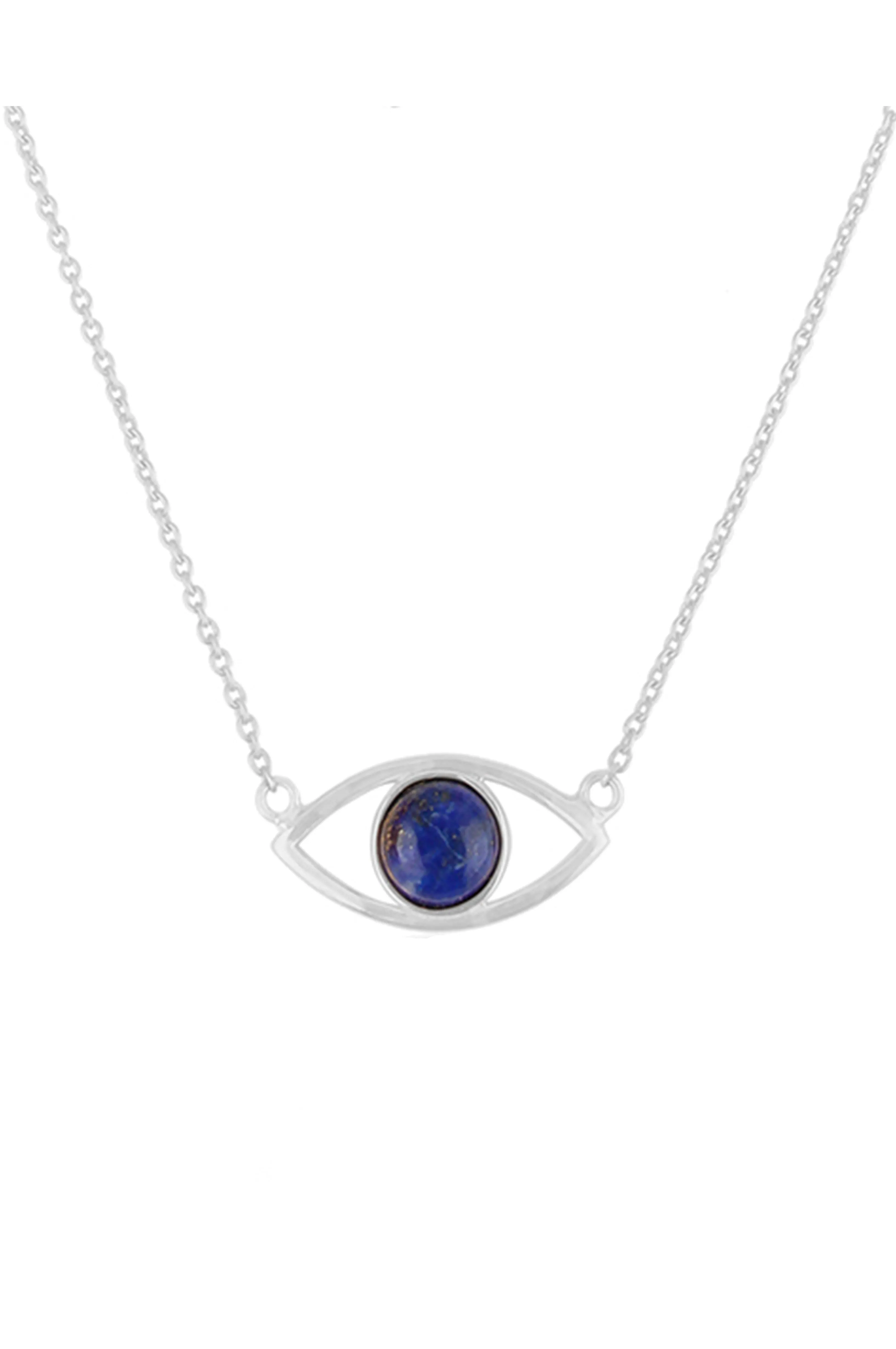 Protective Lapiz Silver Evil Eye Sterling Silver Pendant Chain Necklace