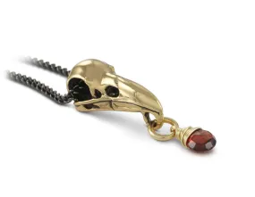 Raven Skull Necklace with Garnet - Bronze