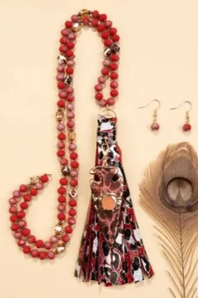 Red Beaded Necklace with Arrow Head & Tassel