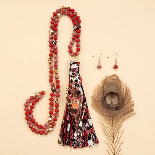 Red Beaded Necklace with Arrow Head & Tassel