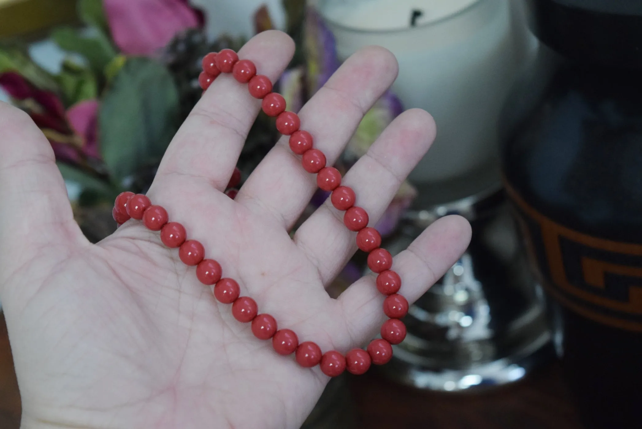 Red Coral Pearl Beaded Necklace - Small