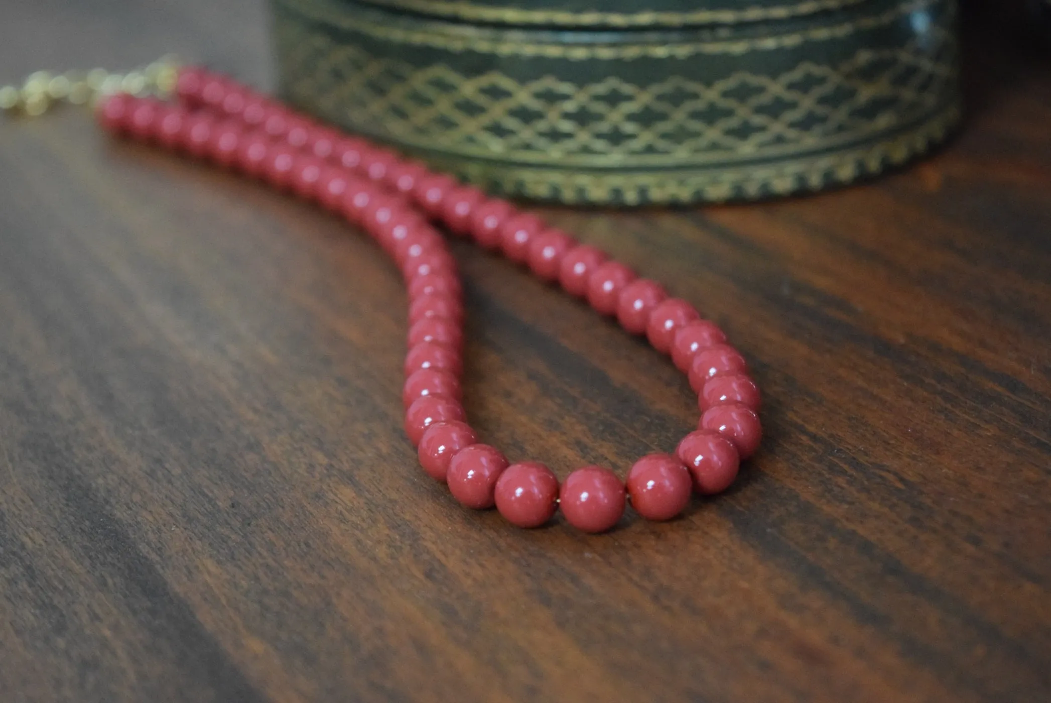 Red Coral Pearl Beaded Necklace - Small