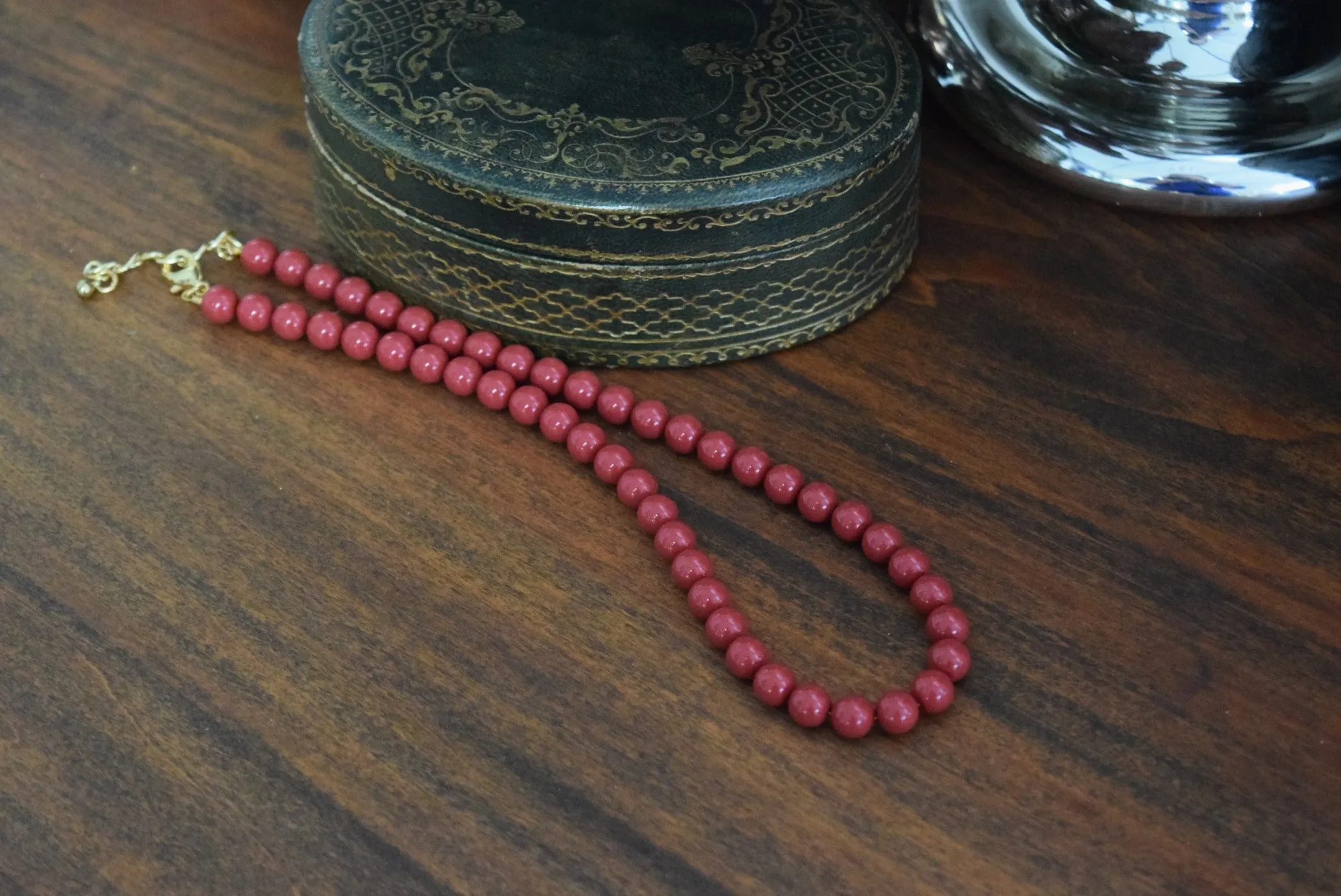 Red Coral Pearl Beaded Necklace - Small