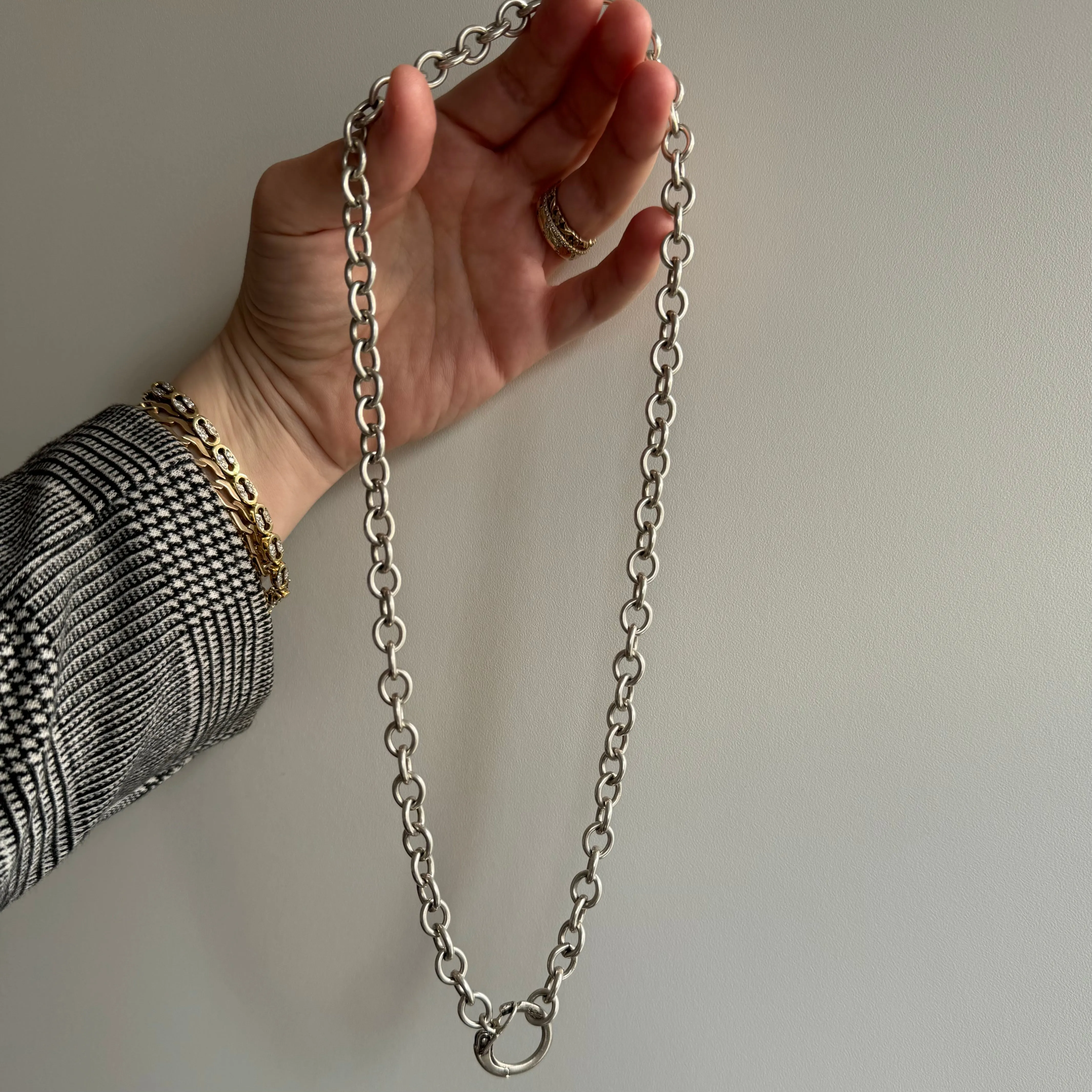 reimagined V I N T A G E // connected possibilities / sterling silver chunky cable chain with connector clasp / 21.5, 53g