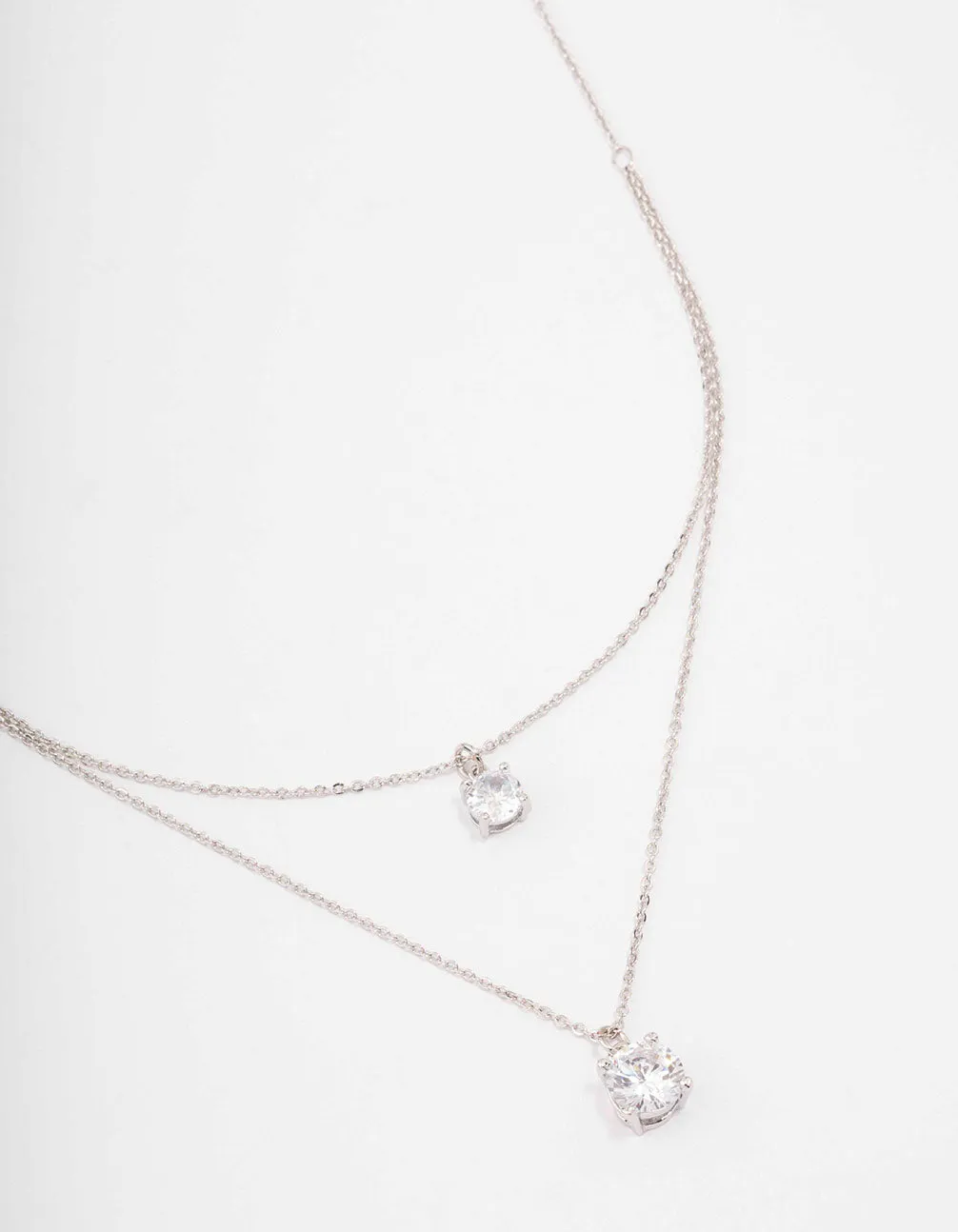 Rhodium Cubic Zirconia Layered Solitaire Necklace