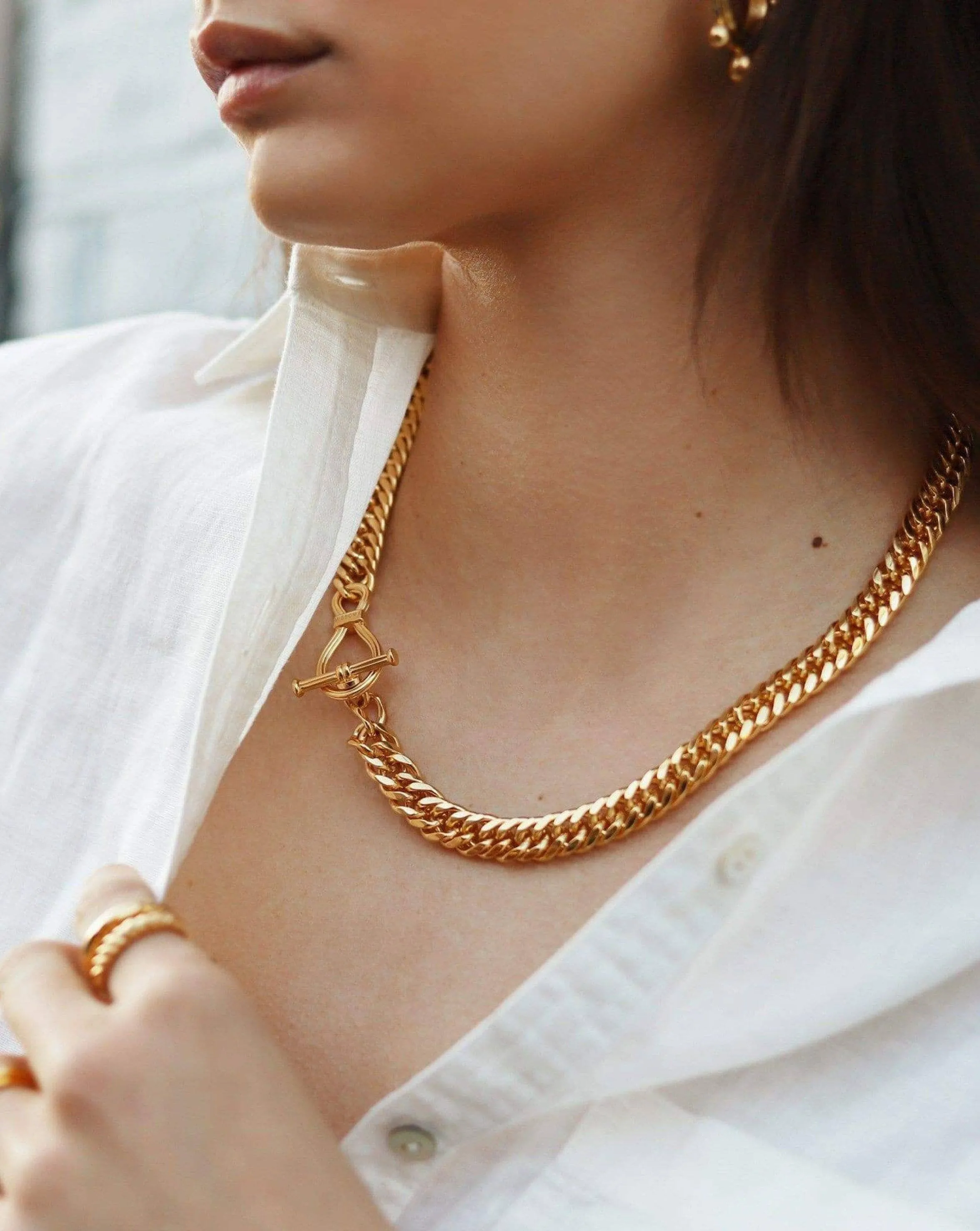 Ridge T-Bar Chain Necklace | 18ct Gold Plated