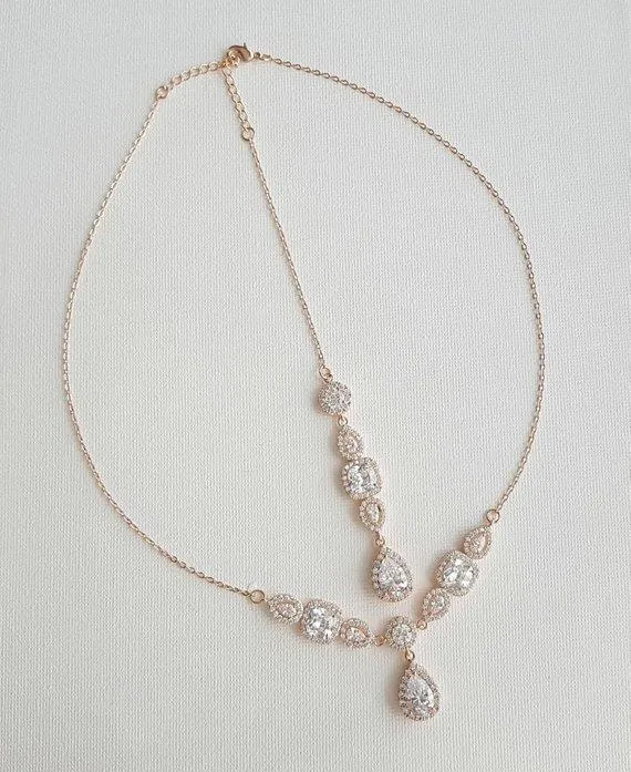 Rose Gold Crystal Backdrop Necklace- Gianna