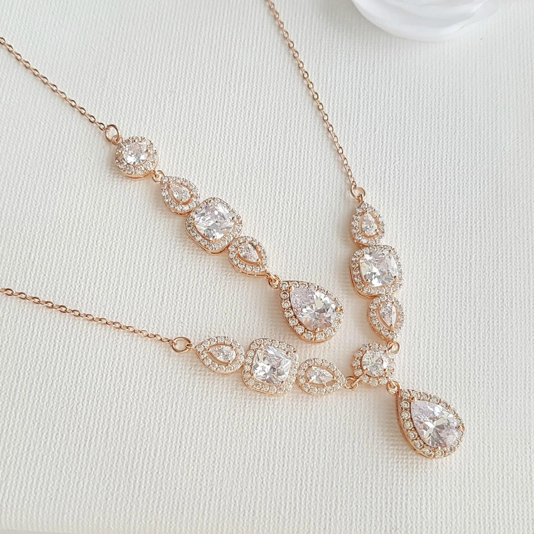 Rose Gold Crystal Backdrop Necklace- Gianna