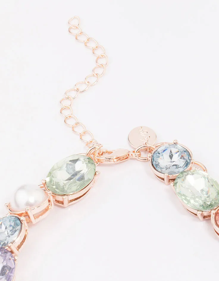 Rose Gold Pearl Stone Statement Necklace