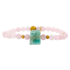 Rough Amazonite and Rose Quartz Gemstone Bracelet