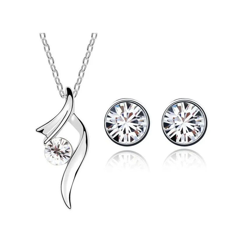 Round Rhinestone on Ribbon Necklace & Earrings Fashion Jewelry Set