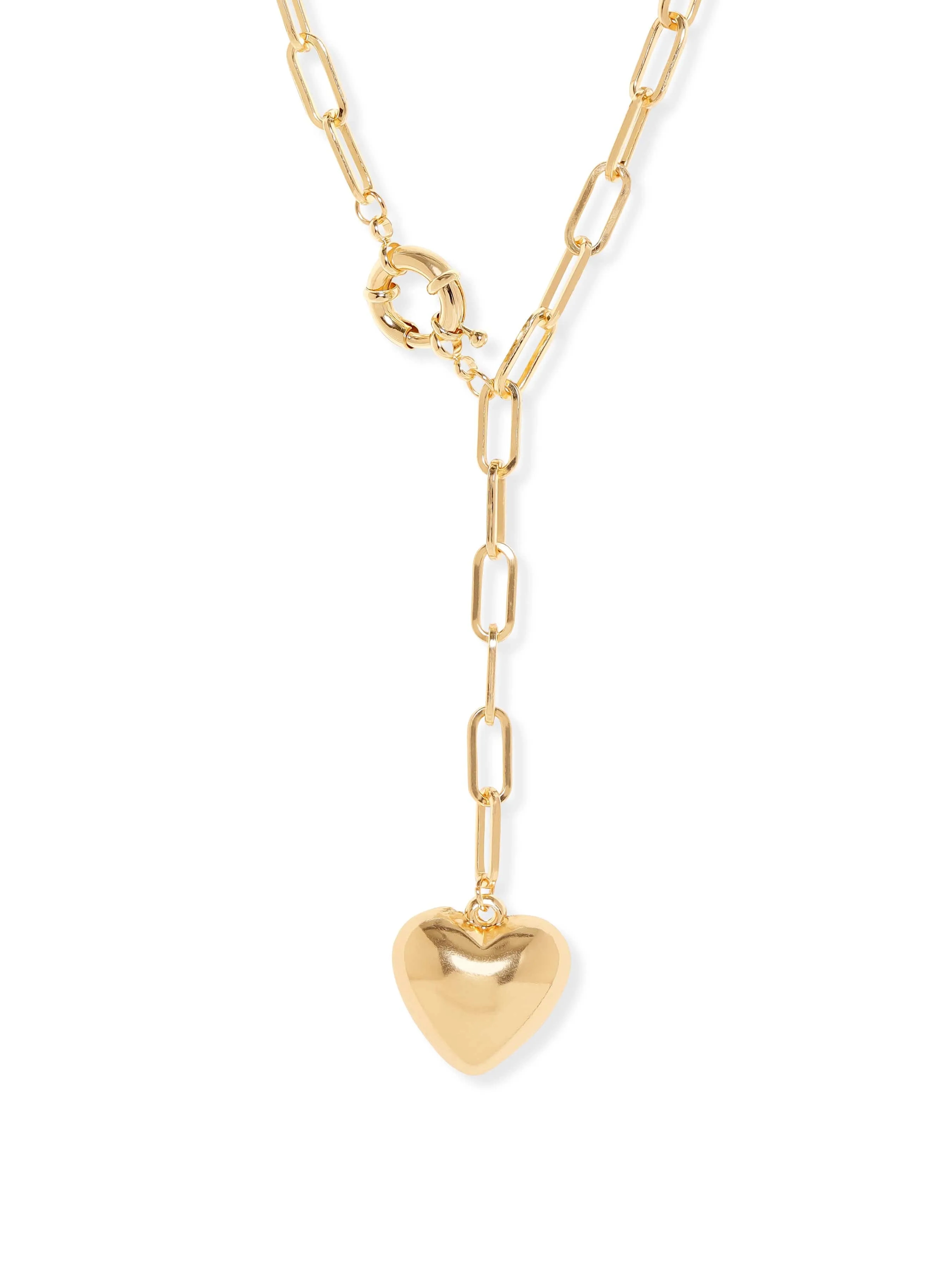 Rubans Voguish 22K Gold Plated Link Chain Heart charm Statement copper necklace