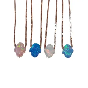 SALE Petite Opal Hamsa Hand of Fatima Necklace