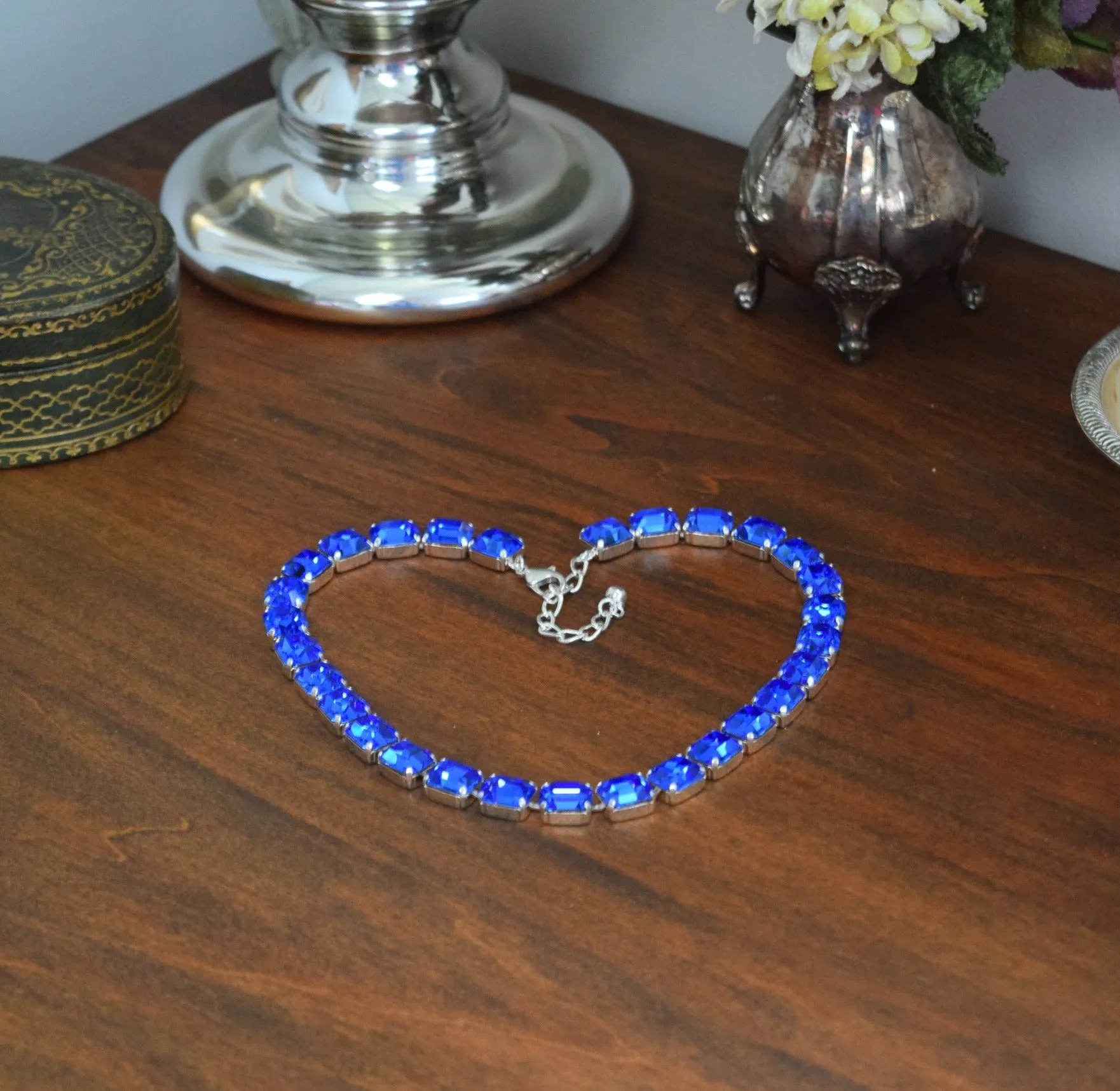 Sapphire Blue Swarovski Collet Necklace - Small Octagon