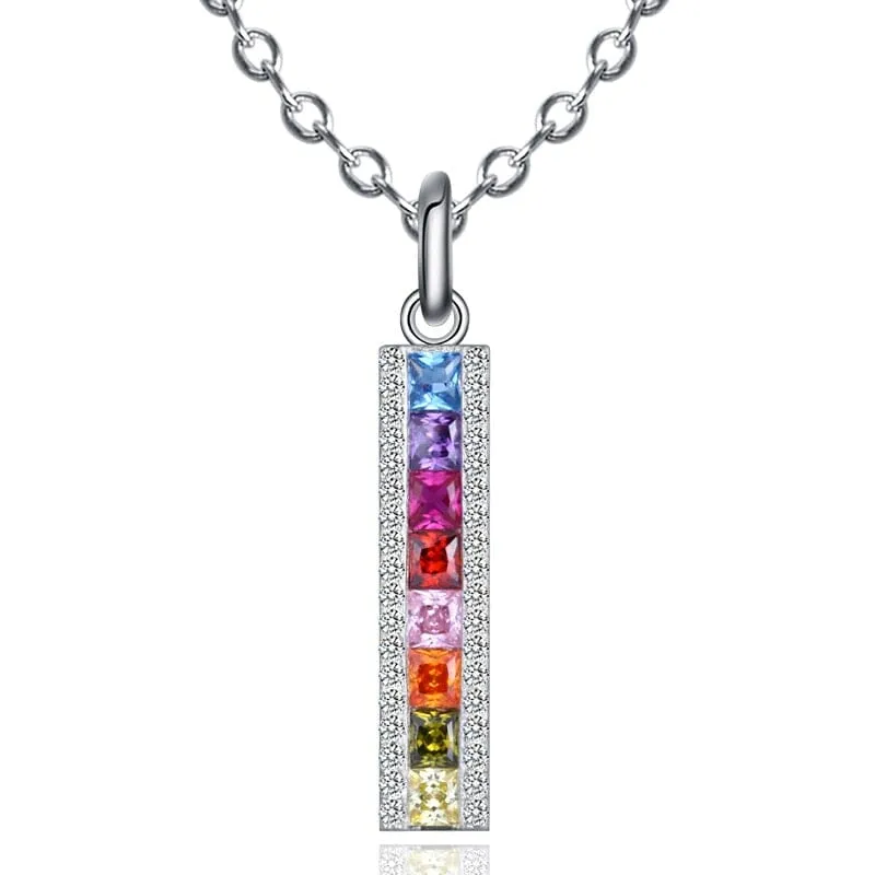 Shiny Multicolor Rainbow Crystals Necklace - 925 Sterling Silver