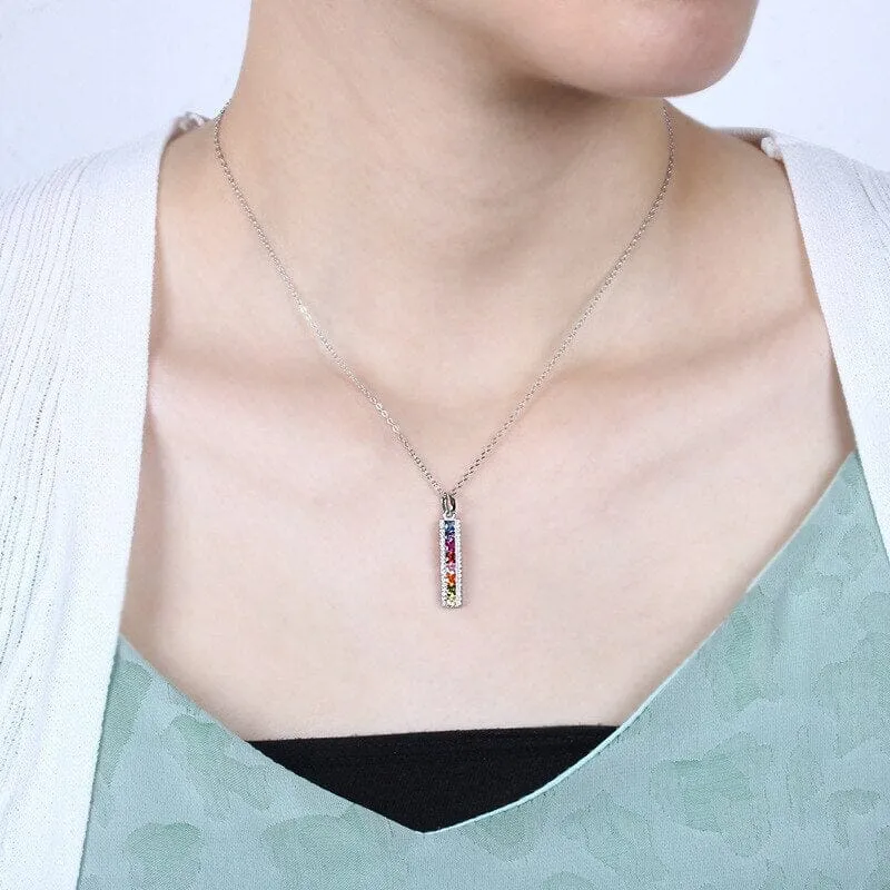 Shiny Multicolor Rainbow Crystals Necklace - 925 Sterling Silver