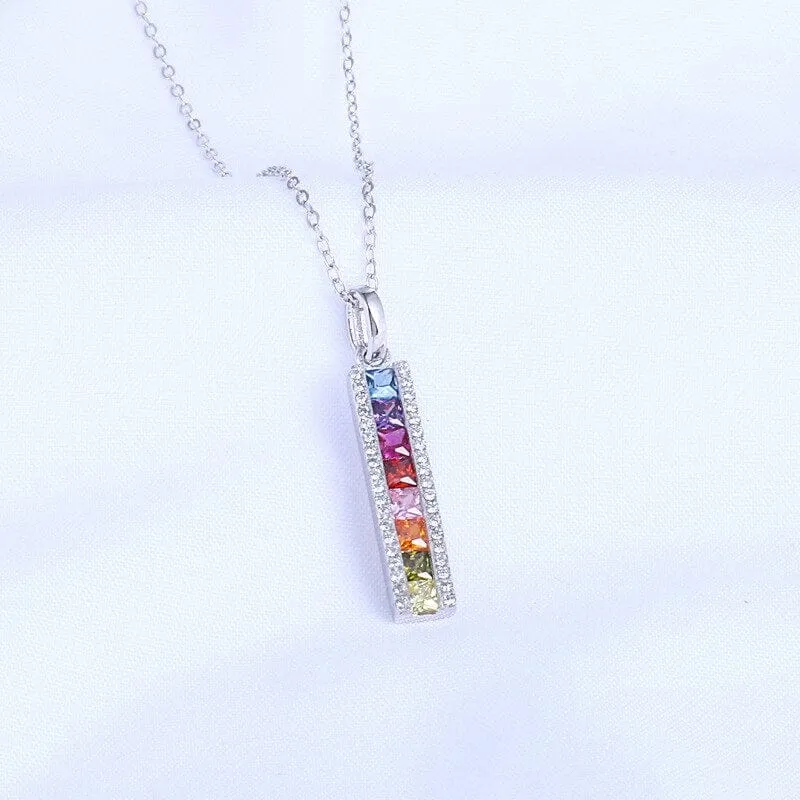 Shiny Multicolor Rainbow Crystals Necklace - 925 Sterling Silver