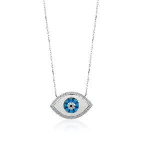 SILVER ENAMEL EVIL EYE NECKLACE