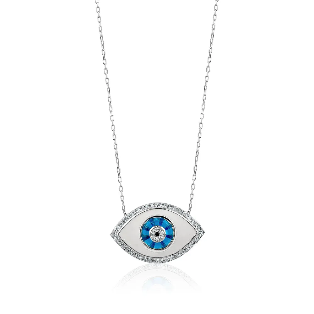 SILVER ENAMEL EVIL EYE NECKLACE