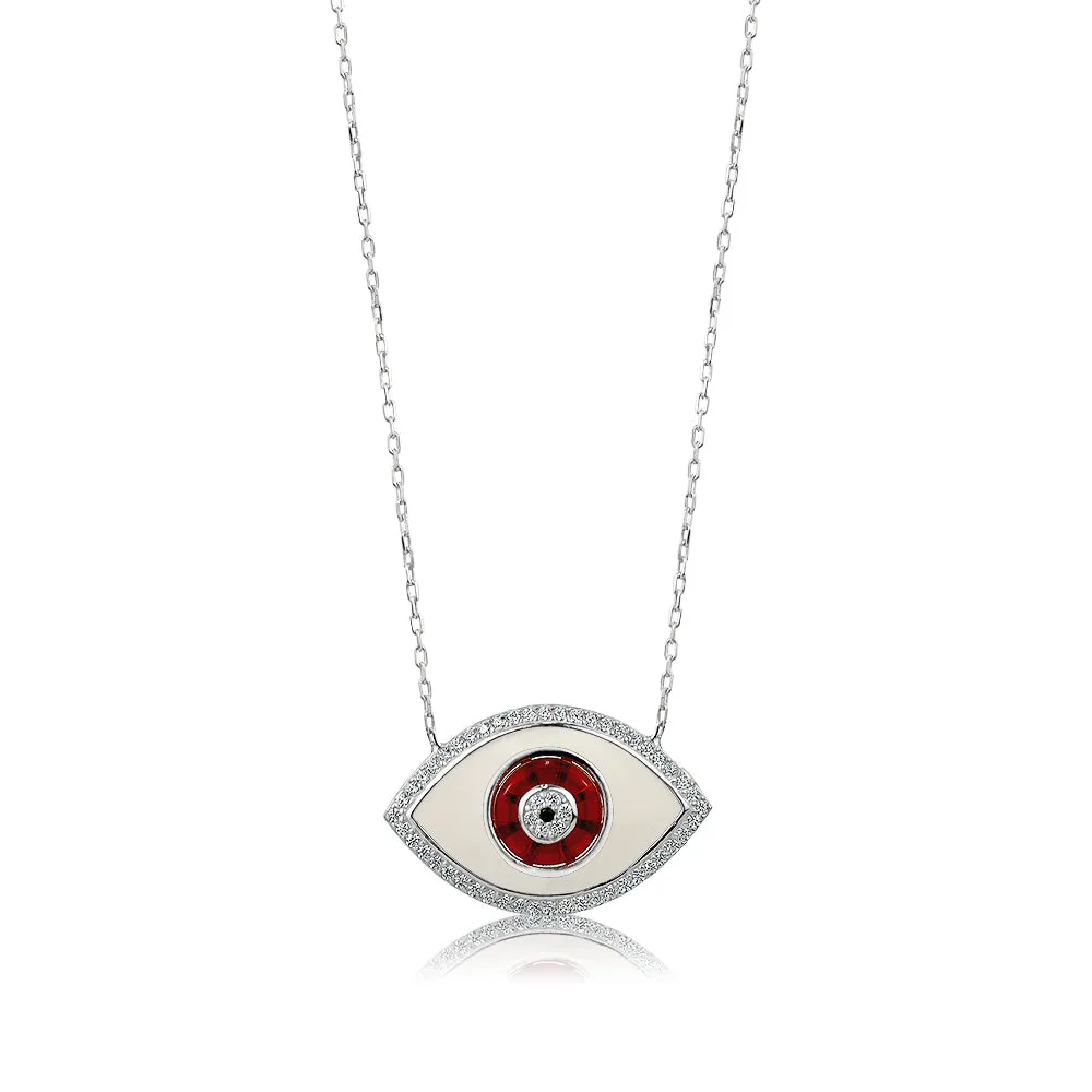 SILVER ENAMEL EVIL EYE NECKLACE