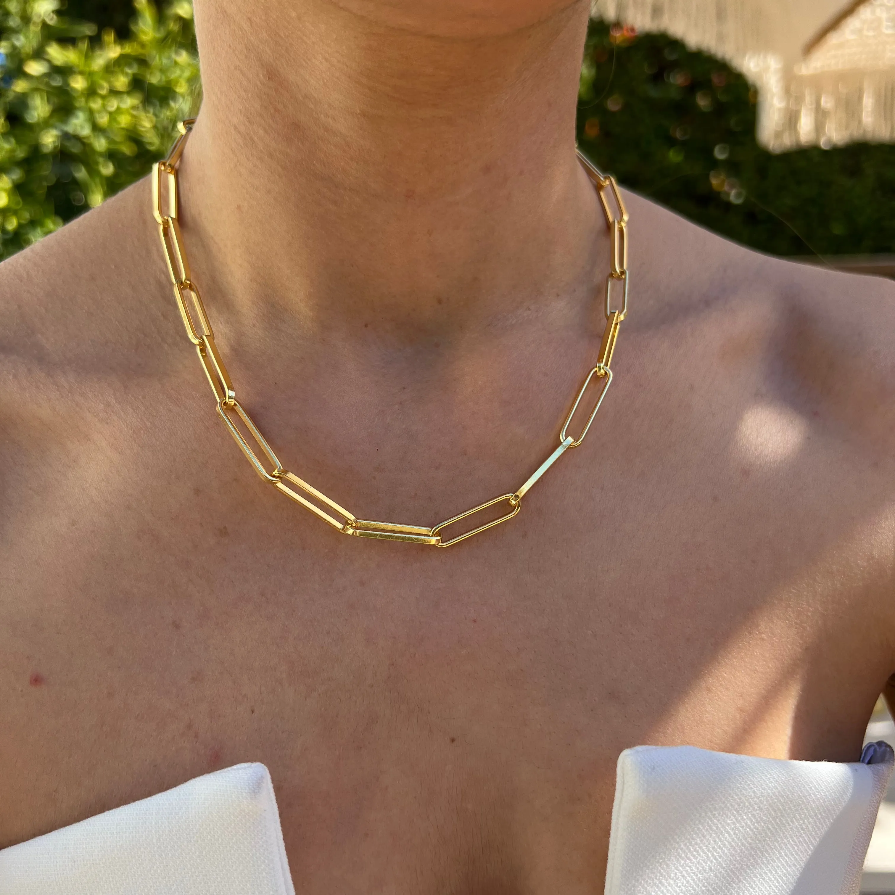 Silver gold plated large paperclip chain necklace