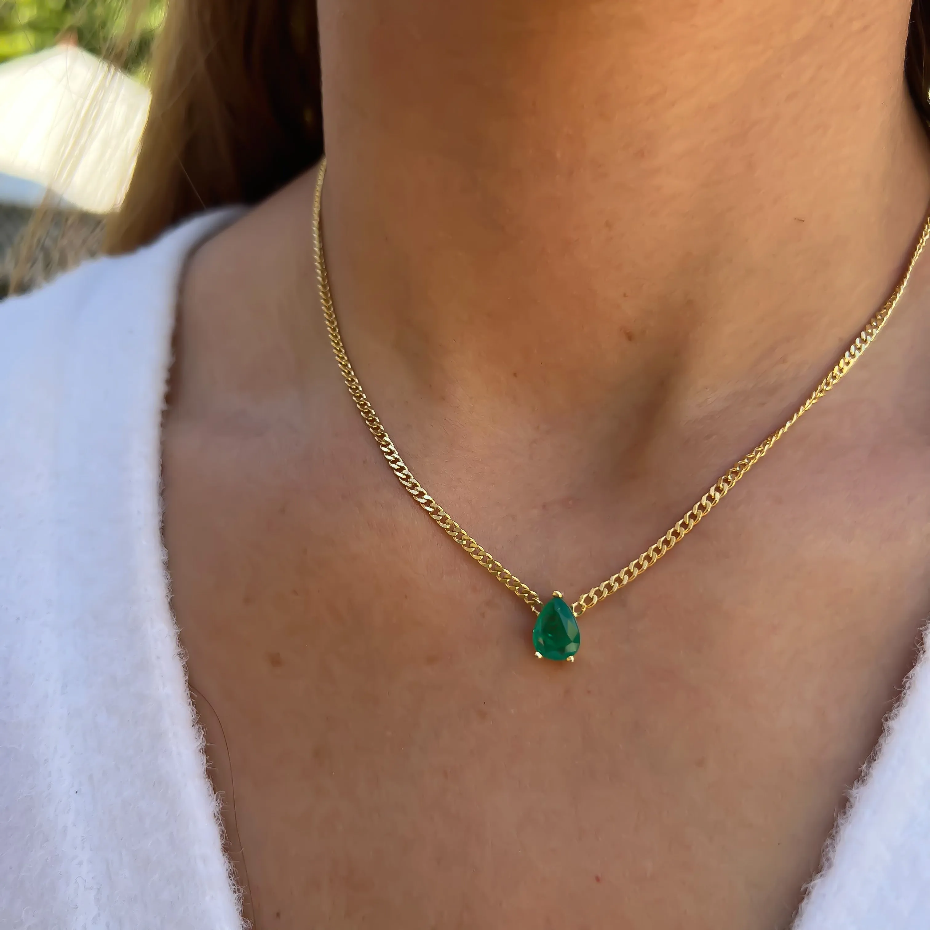 Silver gold plated pear shaped emerald necklace