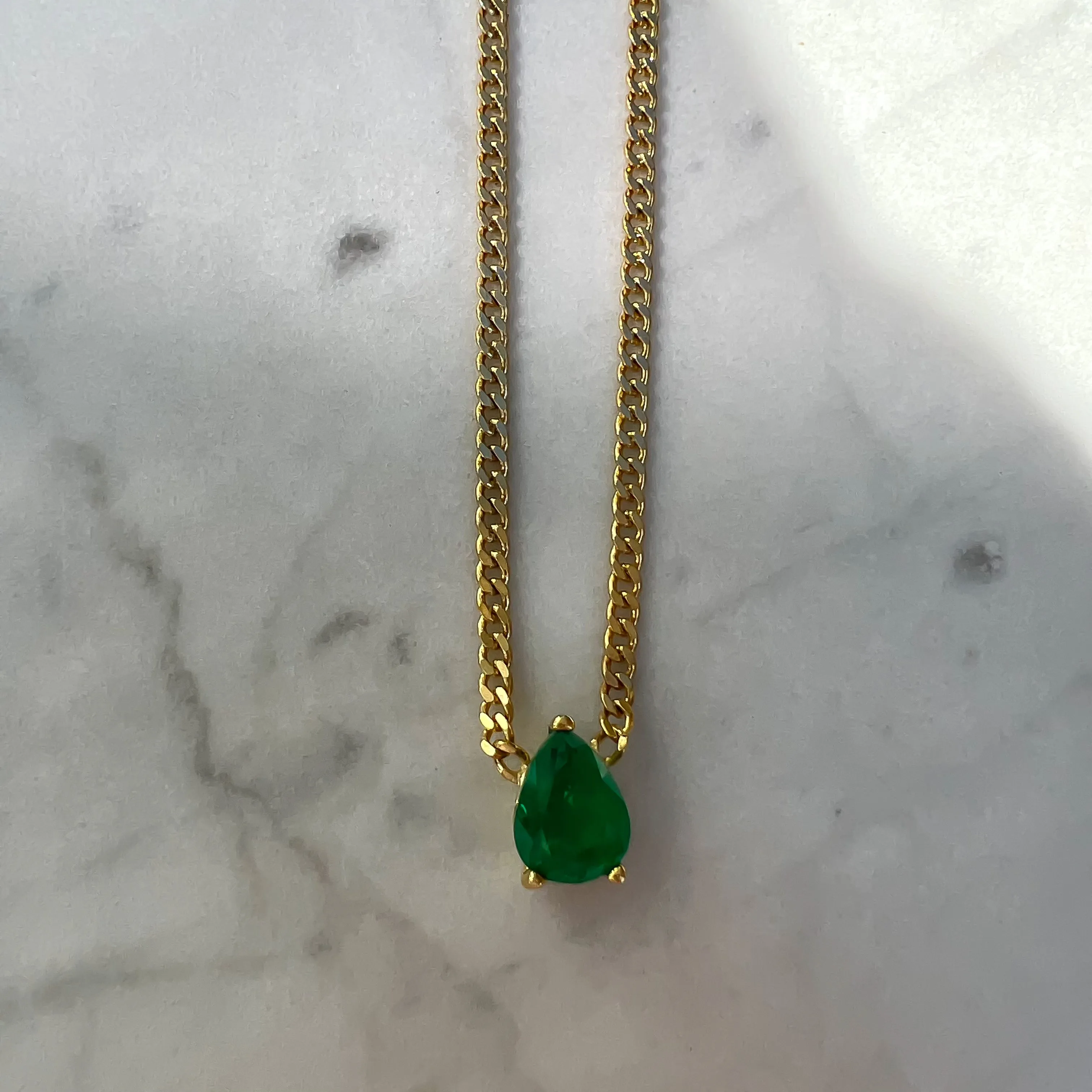 Silver gold plated pear shaped emerald necklace